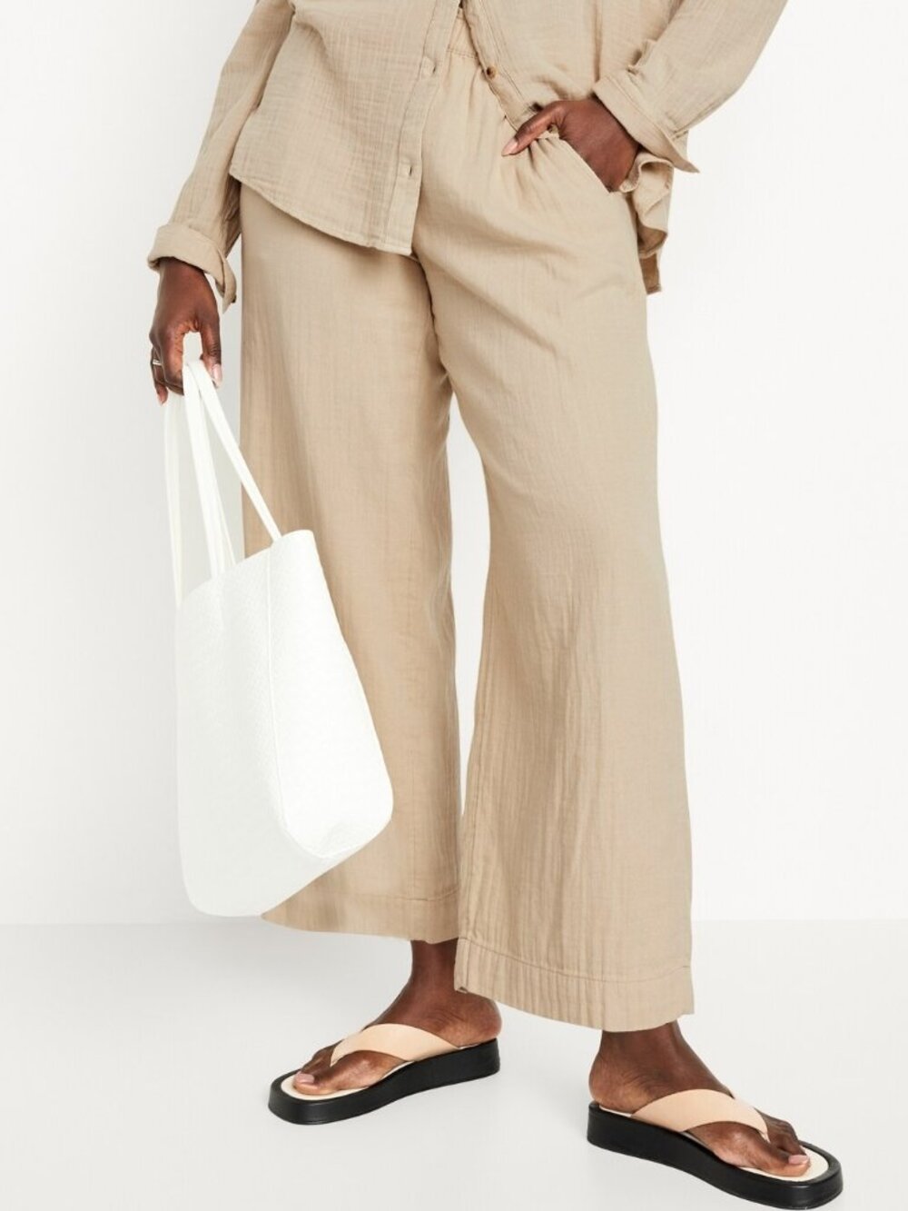(NWT) Old Navy - tan High Waisted Crinkle Cotton Gauze Pull-On Ankle Pants - Picture 4 of 4